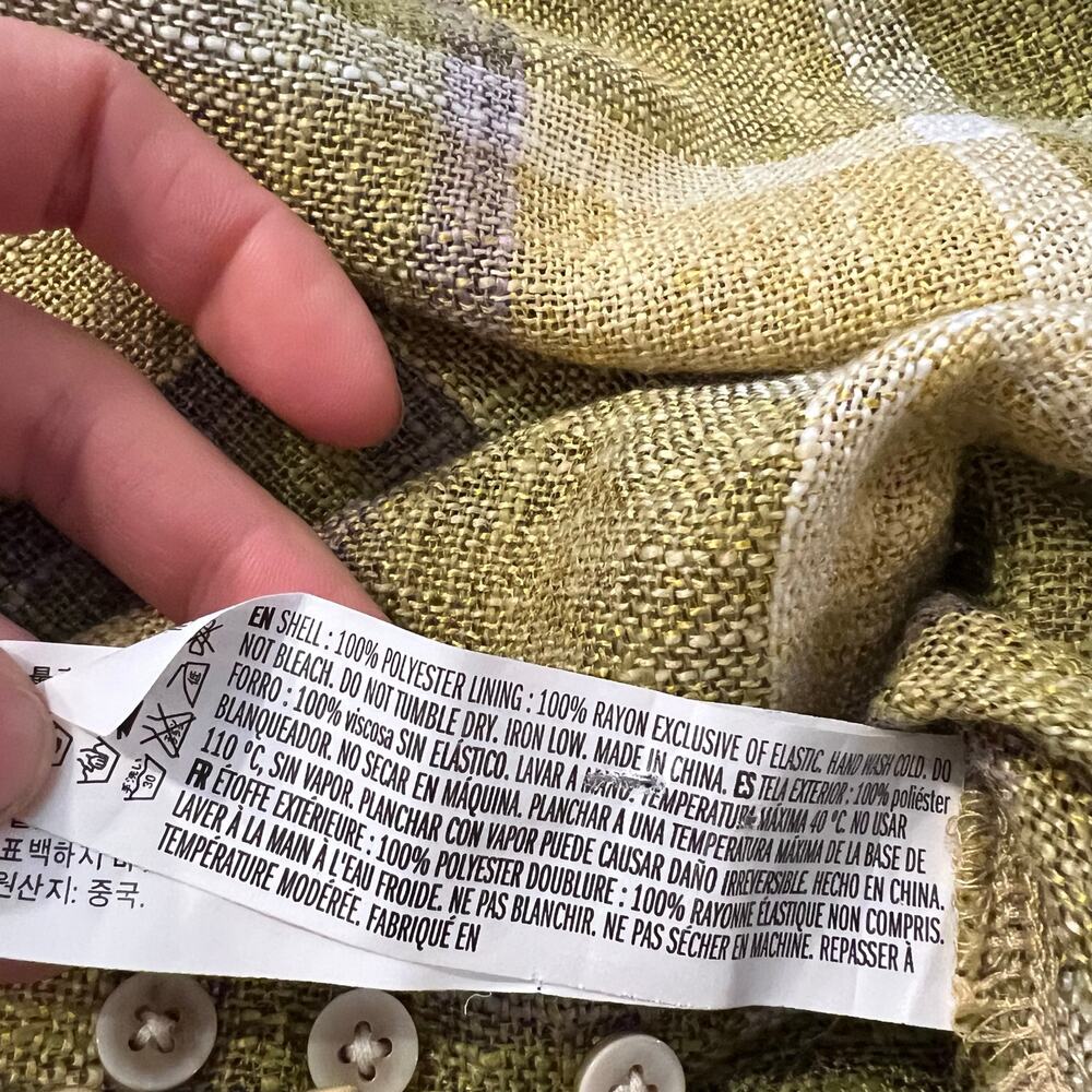 LA'VEN Los Angeles Green Plaid Button Tie Puffed Sleeve Crop Top Size Small - Picture 6 of 11